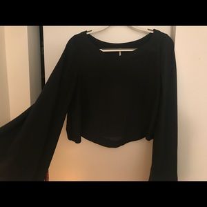 Free People Black Trumpet Sleeve Crop Top